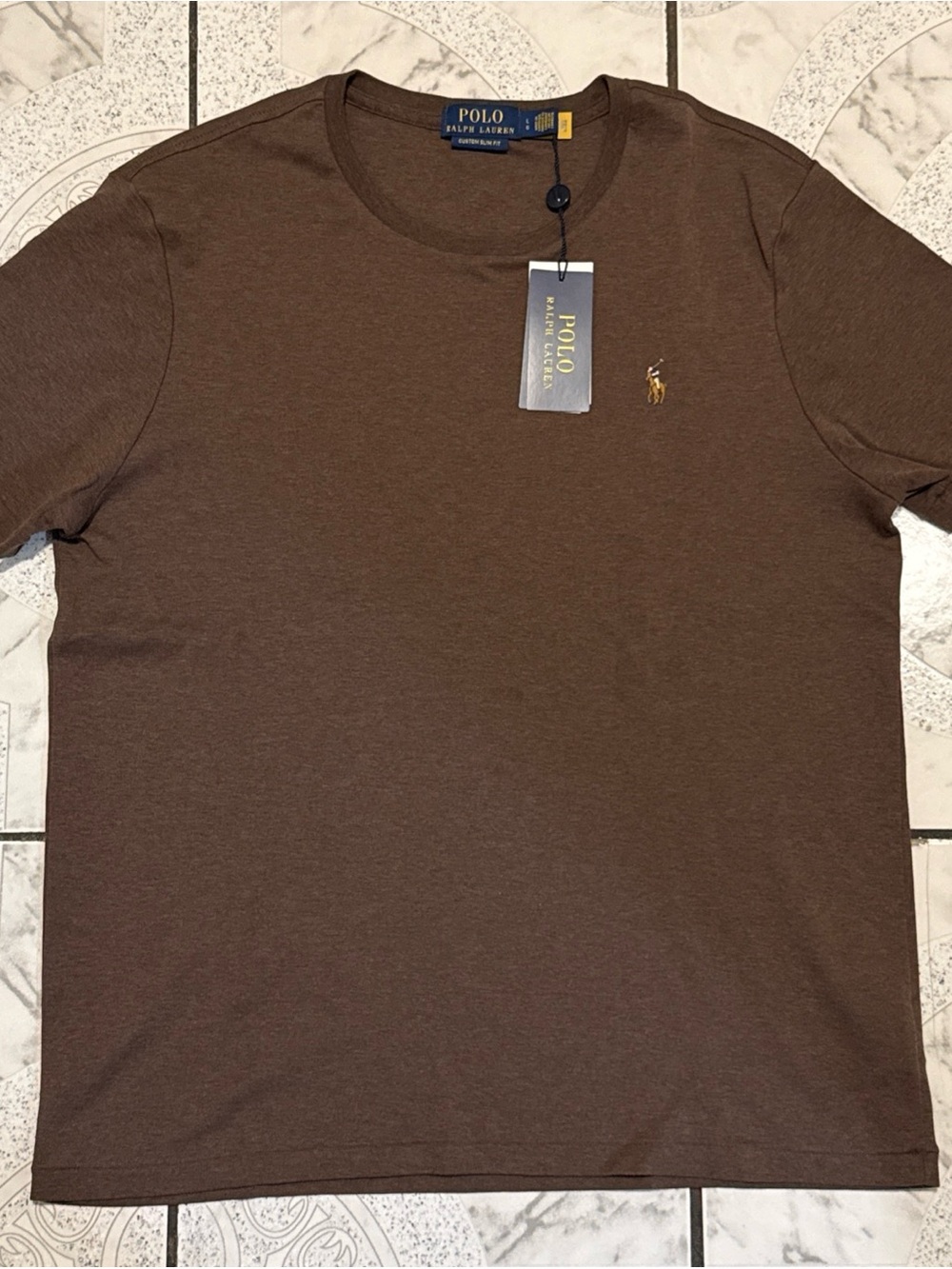 New Polo Ralph Lauren Custom Slim Fit Soft Cotton T-Shirt Brown Men’s Size Large